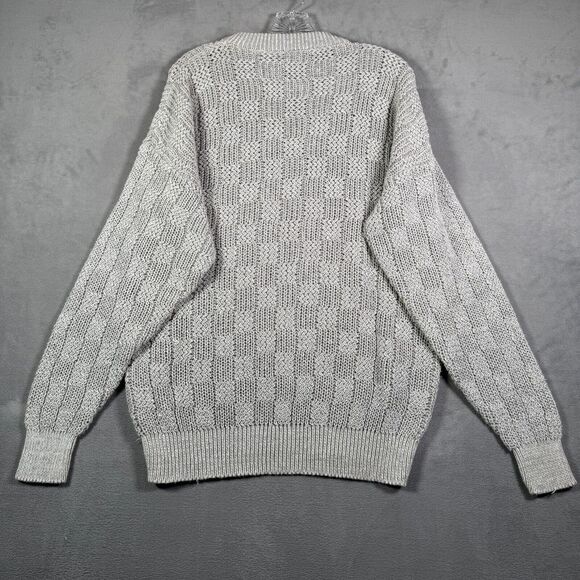 VTG Weekends Mens Sweater L Gray 3D Tonal Check Oversized Chunky Grandpacore Y2K - Picture 3 of 8